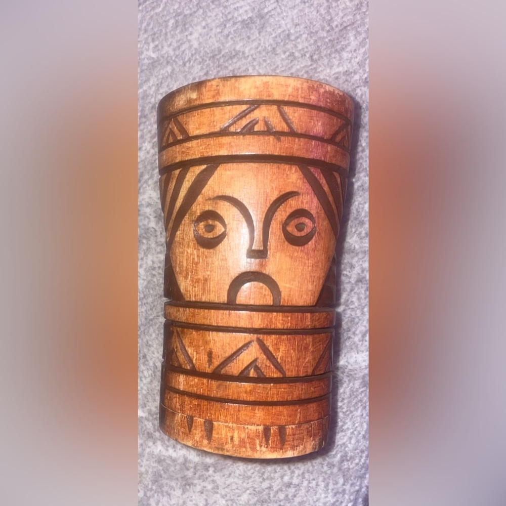 Hand-Carved Vintage Wooden Tiki Cup